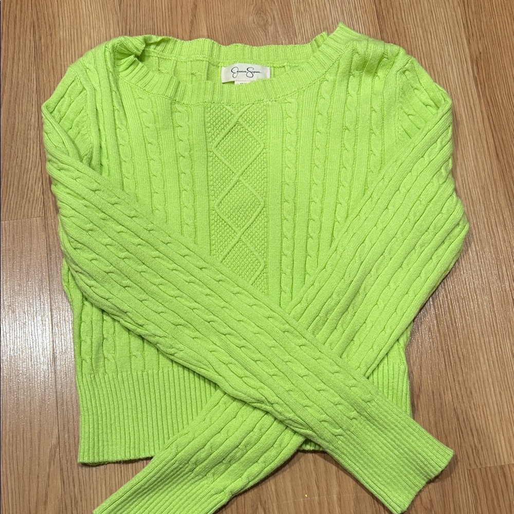 Jessica Simpson Vibrant Green Cable Knit Sweater